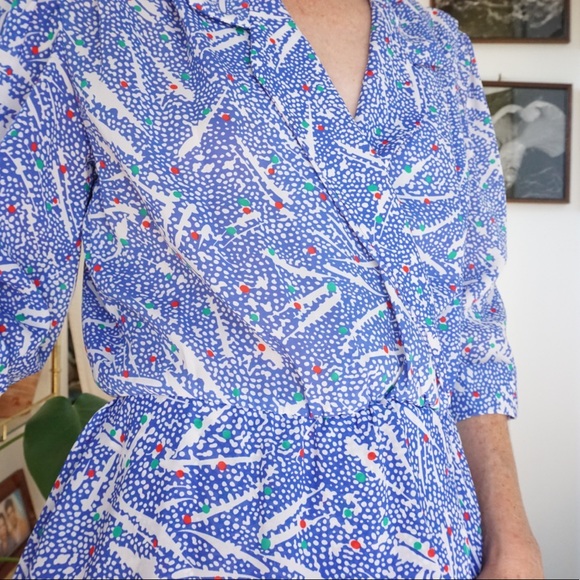 Vintage fun patterned three-quarter sleeve mini dress with collar - Picture 3 of 5